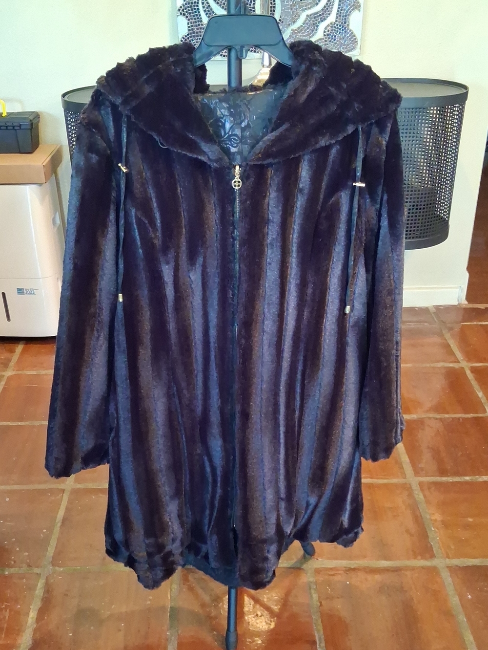 Iman Reversible Women's Faux Fur Hooded Coat - Black